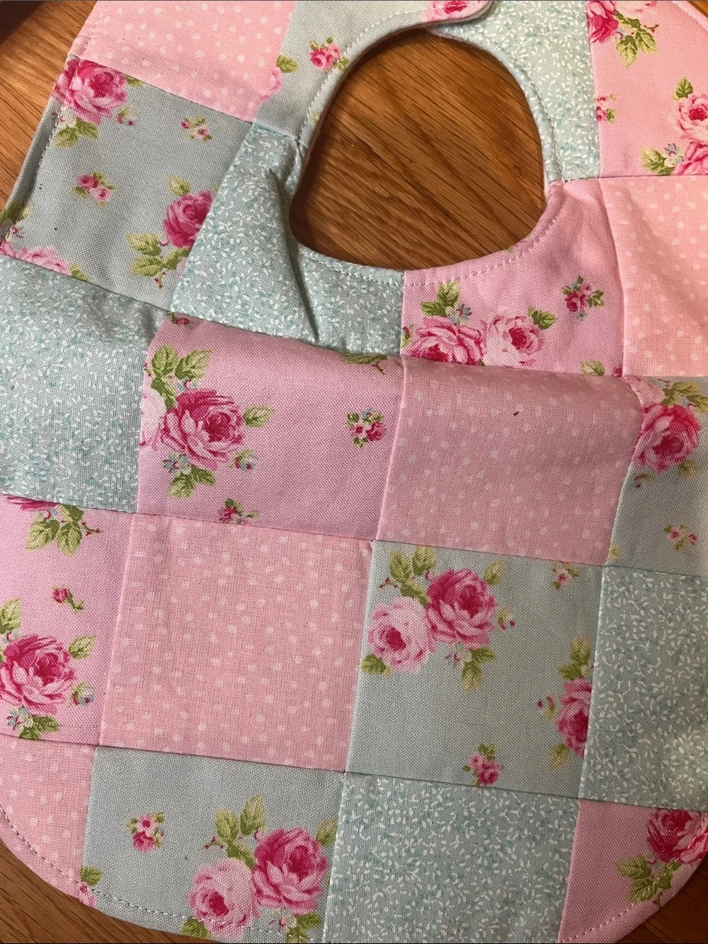 Pink & Mint Patchwork Baby Bib Set — Soft Floral Design